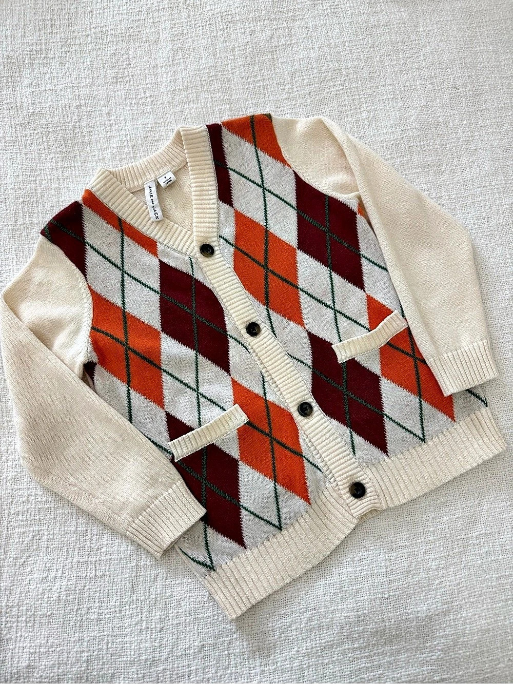 Janie and Jack Kids Argyle Cardigan in Cream & Orange